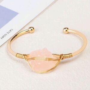 🩷🩷NEW🩷🩷 BEAUTIFUL!! ROSE QUARTZ Natural Stone Inlaid Bangle Bracelet